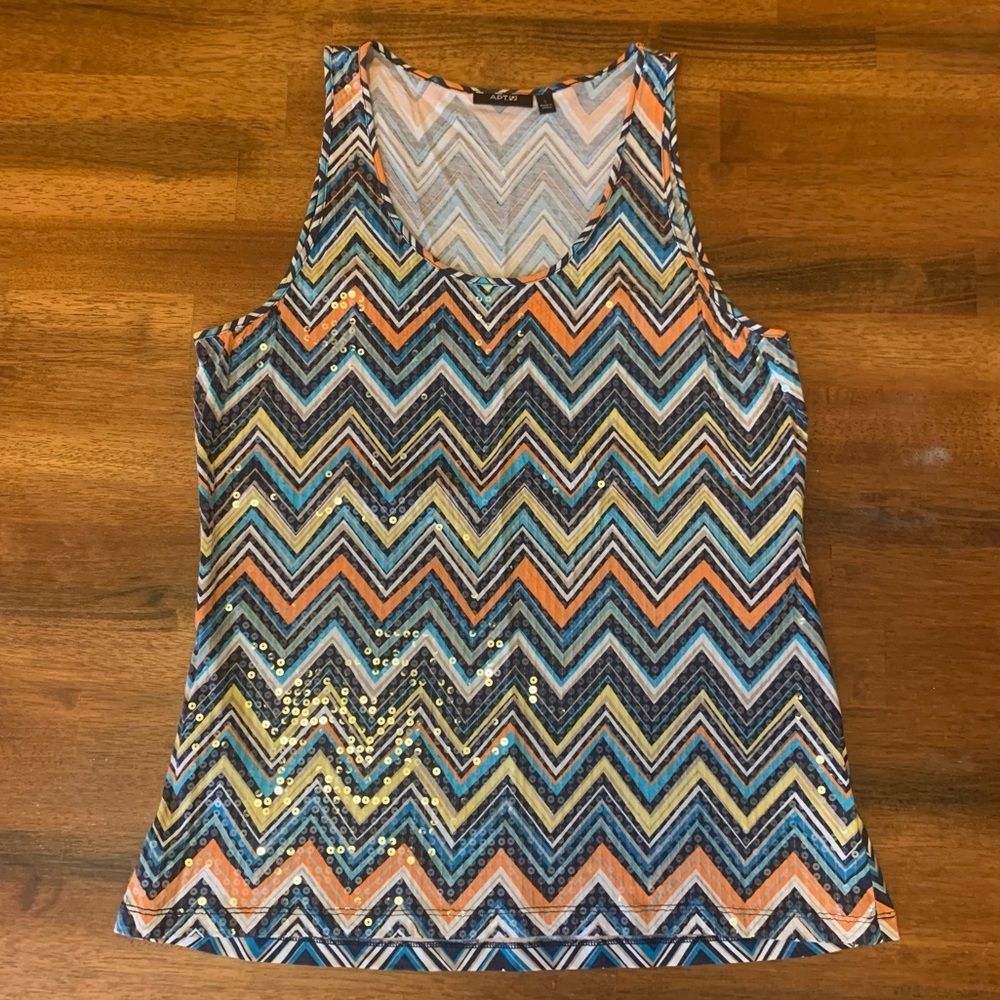 Apt. 9 top women’s large multi color tank top chevron pattern sequins bright